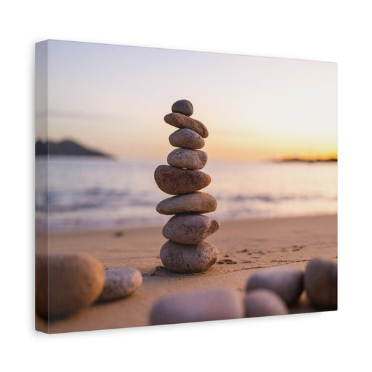Pebbles Stack Over Blue Sea Nature Wilderness Photography Canvas Wall Art for Home Decor Ready-to-Hang