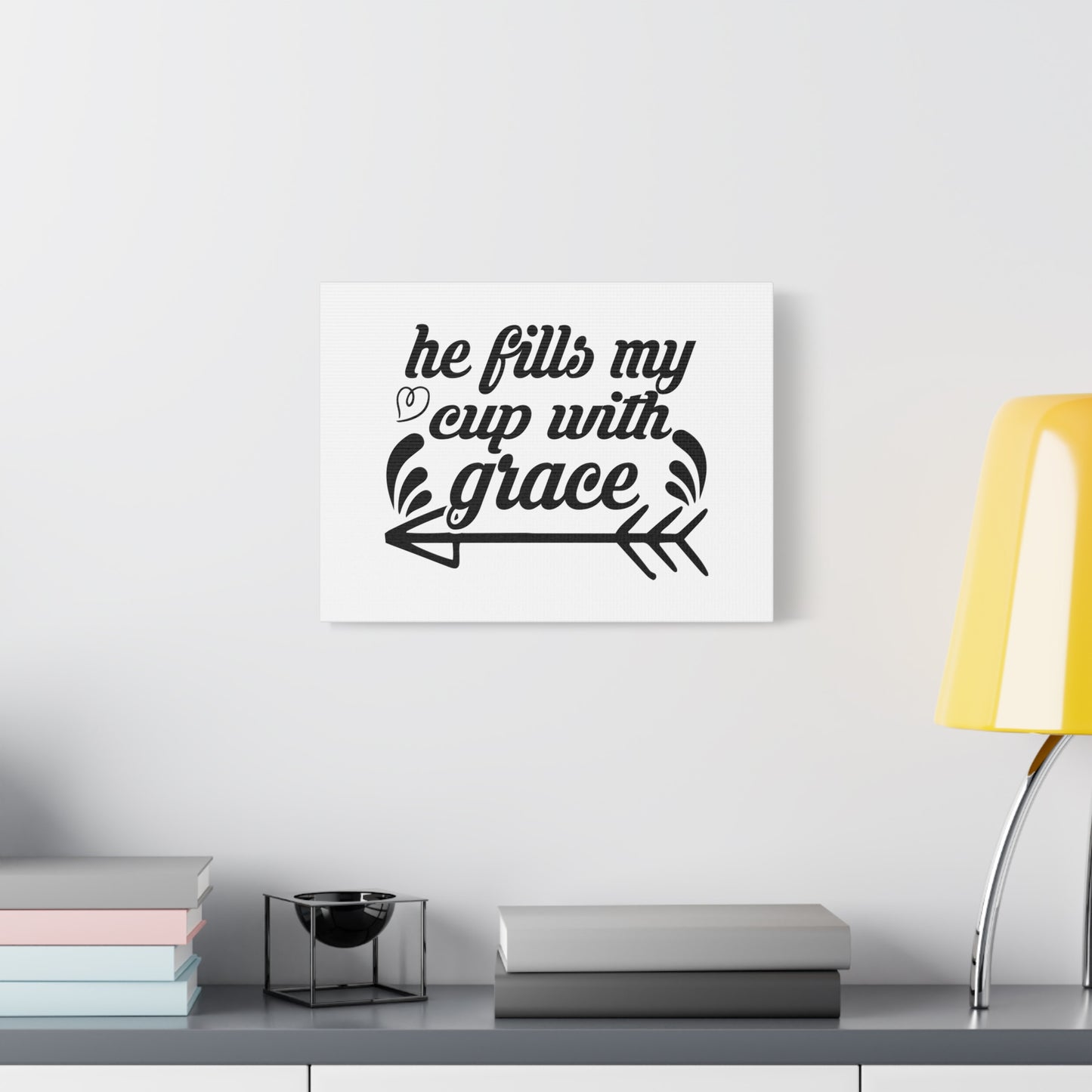 Scripture Canvas He Fills My Cup With Grace Psalm 23:5 Christian Wall Art Bible Verse Print Ready to Hang