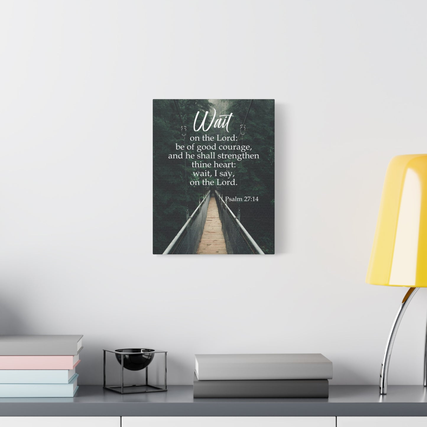 Bible Verse Canvas Wait on the Lord Psalm 27:14 Wall Art Christian Home Decor