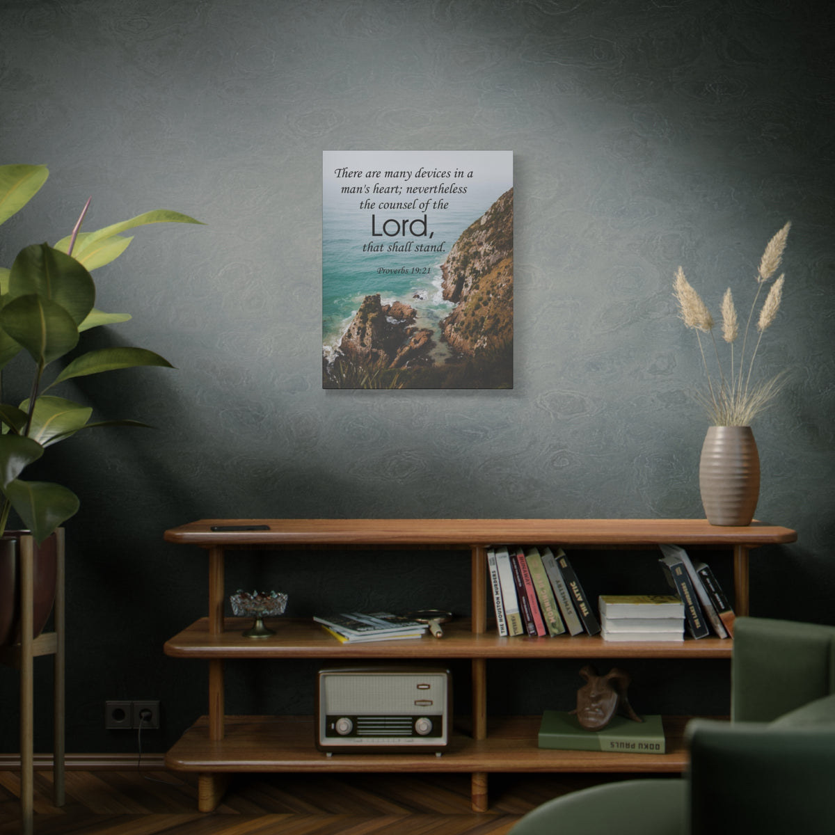 Scripture Canvas The Counsel of The Lord Proverbs 19:21 Christian Wall Art Bible Verse Print Ready to Hang