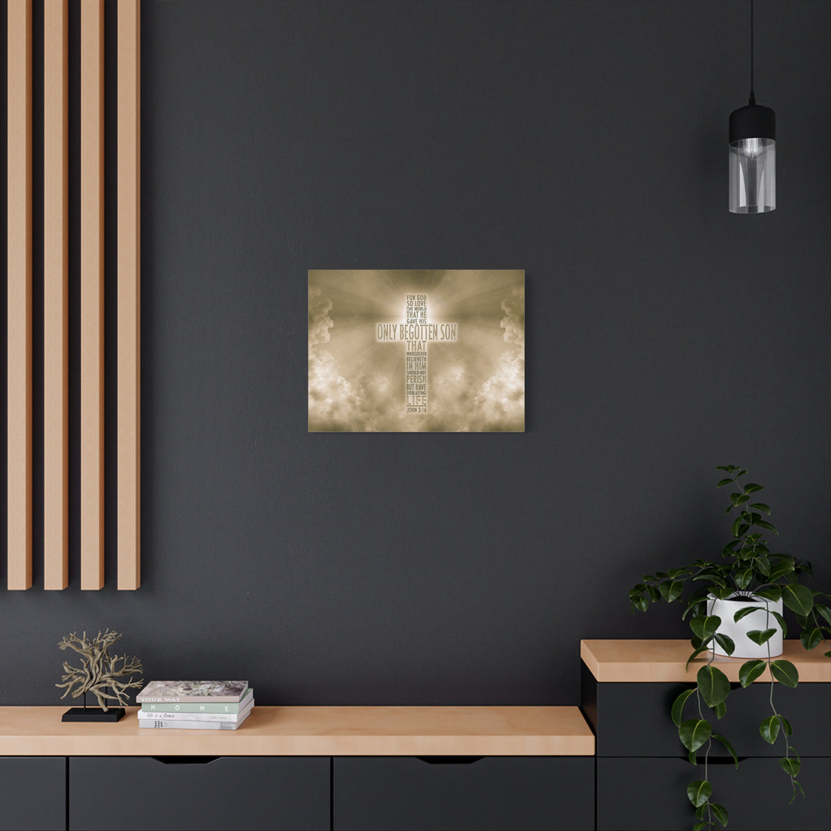 Scripture Canvas Everlasting Life John 3:16 Sun Christian Wall Art Bible Verse Print Ready to Hang