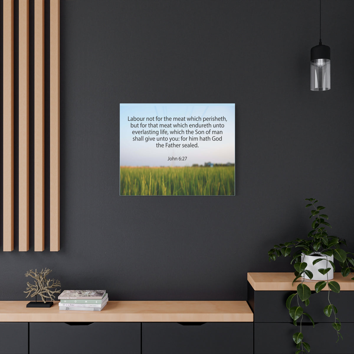 Scripture Canvas Labour Not For The Meat John 6:27 Christian Wall Art Bible Verse Print Ready to Hang