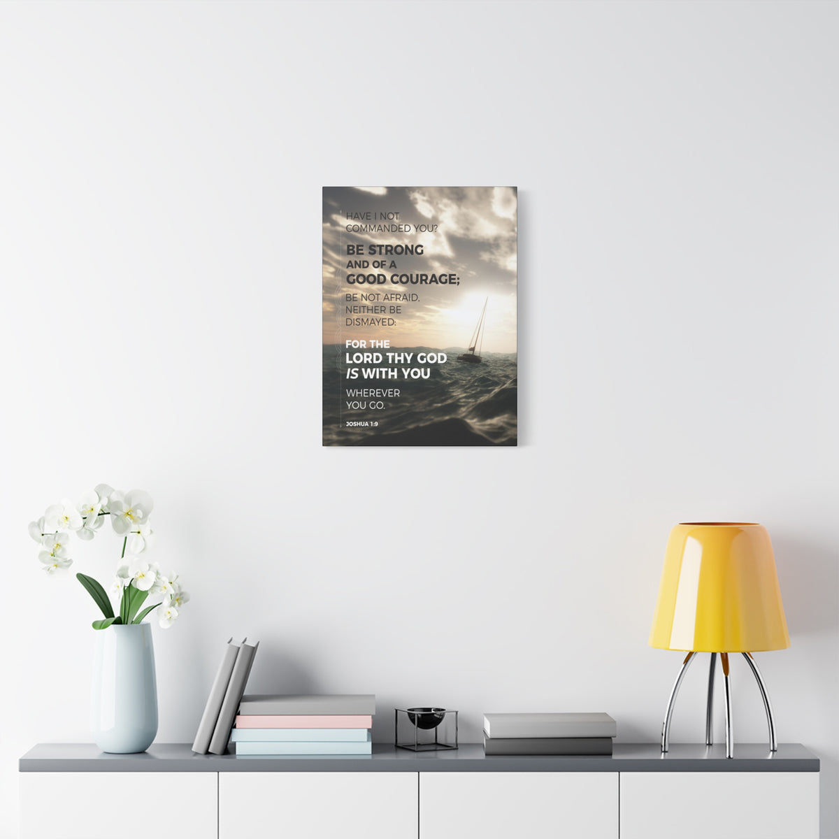 Scripture Canvas Good Courage Joshua 1:9 Sea Christian Wall Art Bible Verse Print Ready to Hang