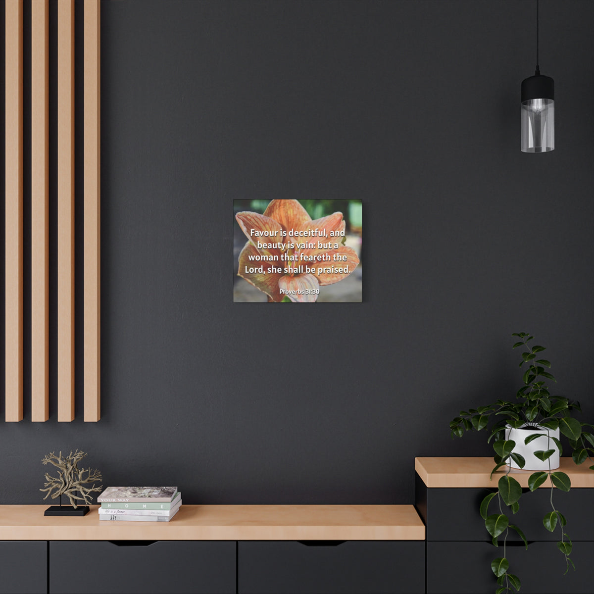 Scripture Canvas She Shall Be Praised Proverbs 31:30 Christian Wall Art Bible Verse Print Ready to Hang