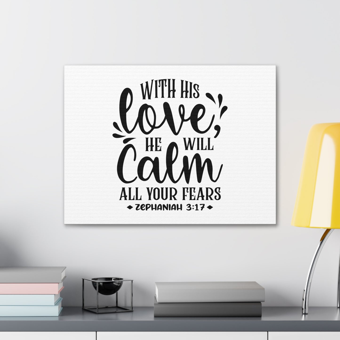 With His Love Zephaniah 3:17 Bible Verse Canvas Christian Wall Art Ready to Hang