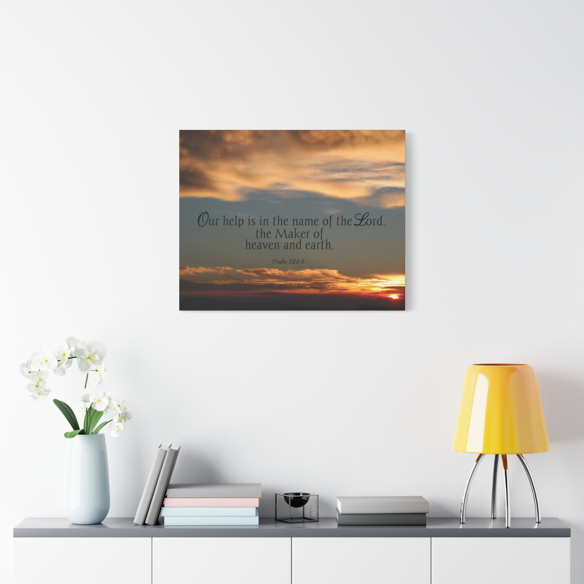 Scripture Canvas Maker Heaven And Earth Psalm 124:8 Christian Wall Art Bible Verse Print Ready to Hang