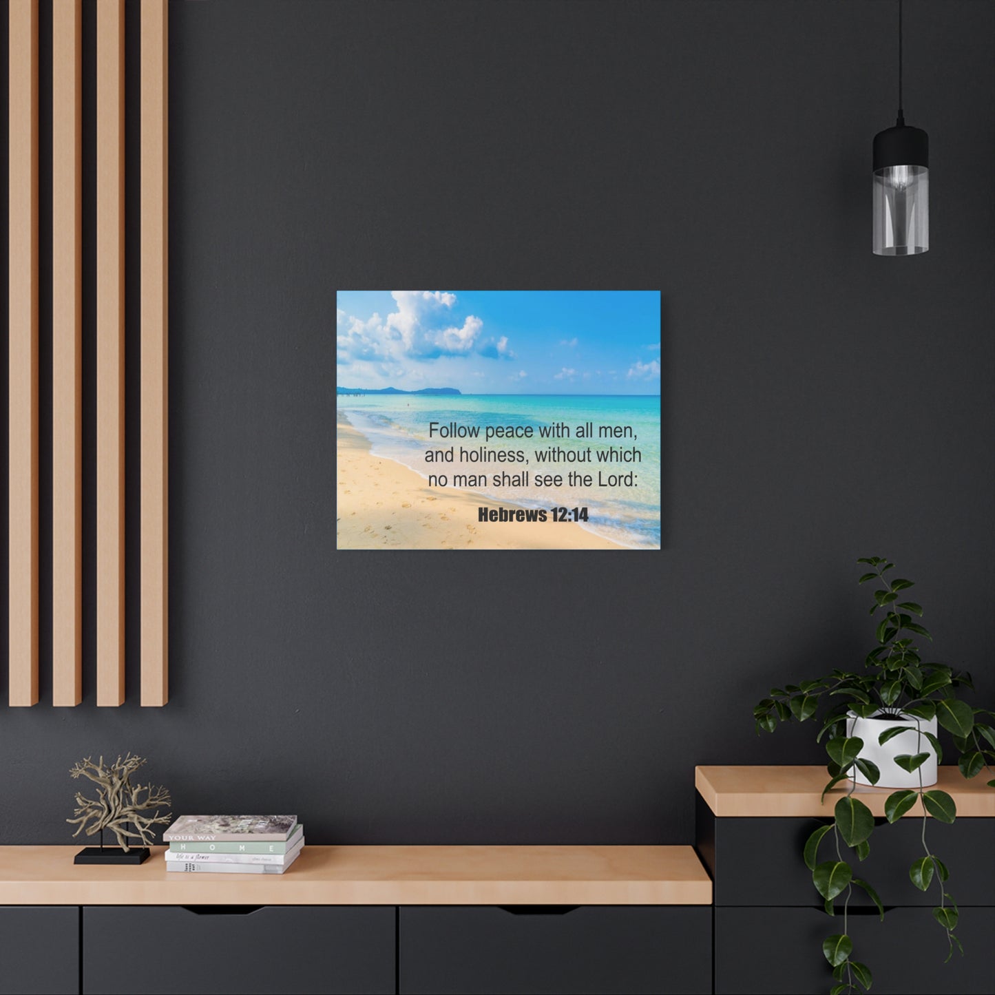 Scripture Canvas Follow Peace Hebrews 12:14 Christian Wall Art Print Ready to Hang