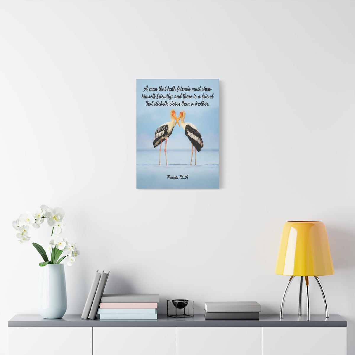 Scripture Canvas Closer Than a Brother Proverbs 18:24 Christian Wall Art Bible Verse Print Ready to Hang
