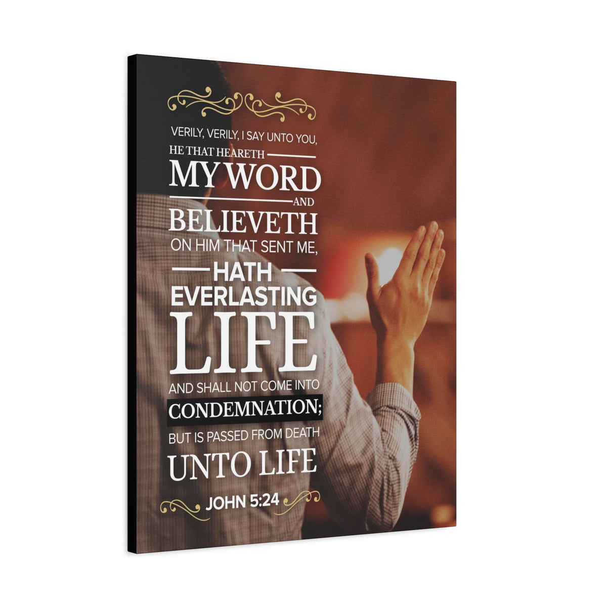 Scripture Canvas Believeth On Him John 5:24 Christian Wall Art Bible Verse Print Ready to Hang