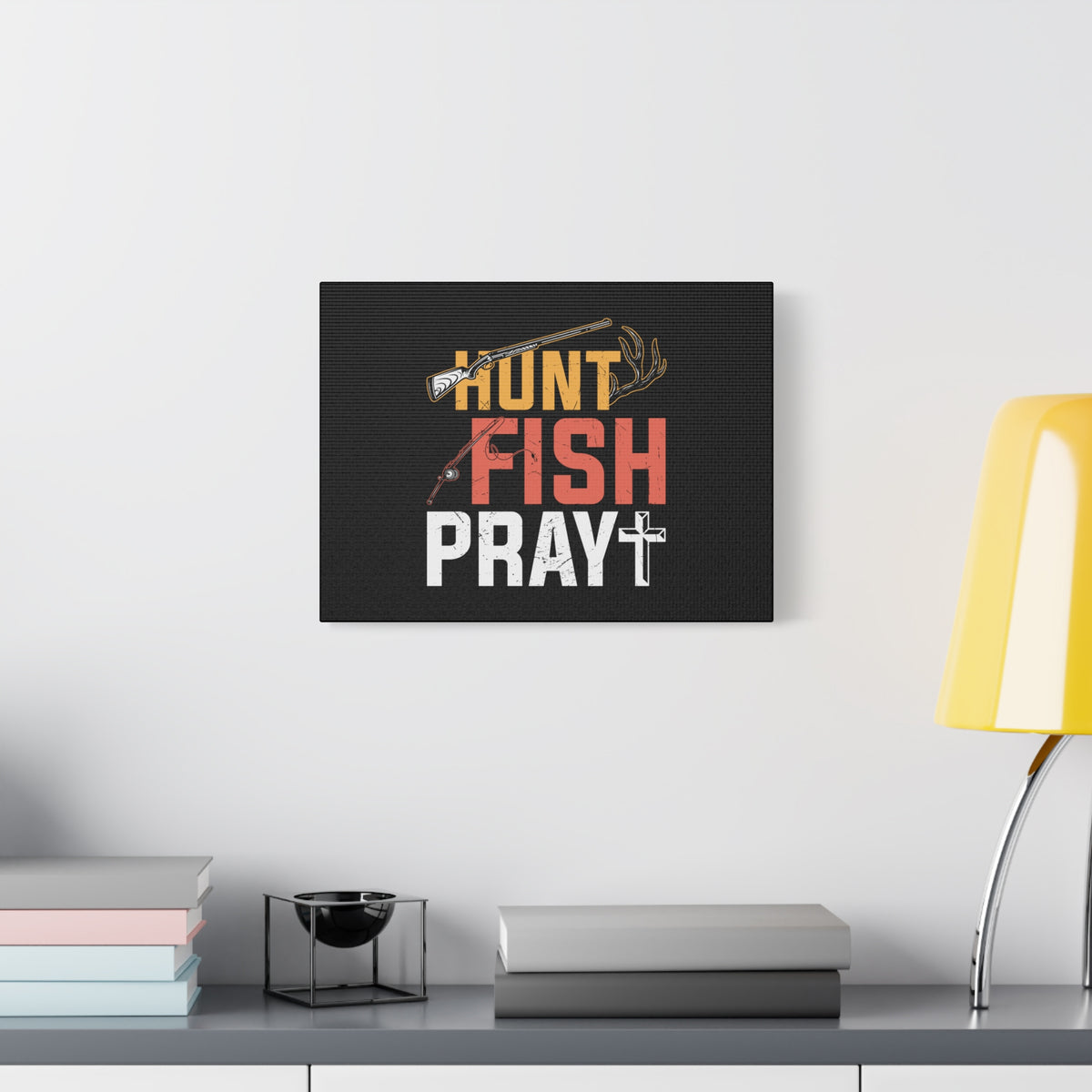 Scripture Canvas Hunt, Fish, Pray Jeremiah 16:16 Christian Wall Art Bible Verse Print Ready to Hang