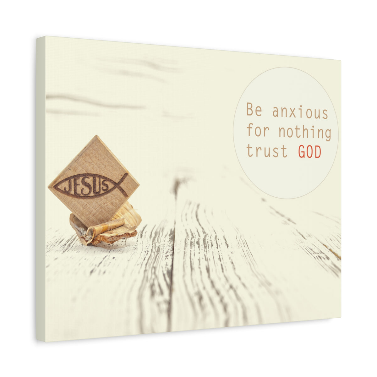 Scripture Canvas Trust God, Philippians 4:6 Jesus Fish Christian Wall Art Bible Verse Print Ready to Hang