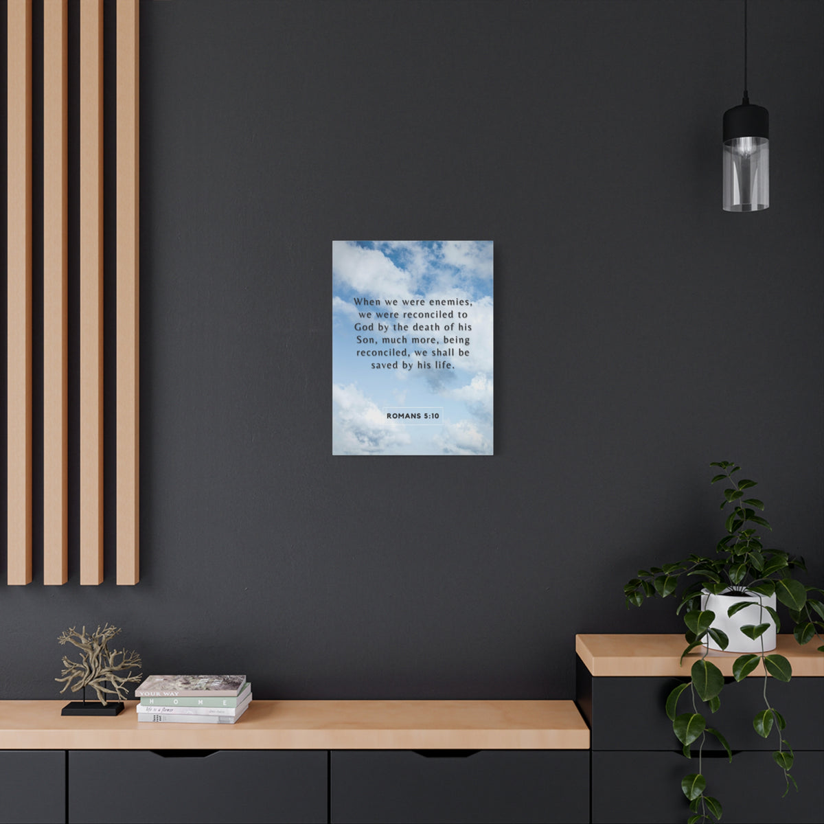 Scripture Canvas Saved By His Life Romans 5:10 Christian Wall Art Bible Verse Print Ready to Hang