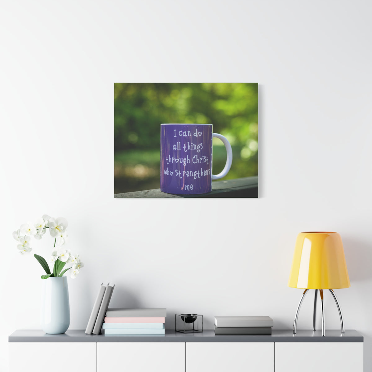 Scripture Canvas Strengthens Me Philippians 4:13 Purple Mug Christian Wall Art Bible Verse Print Ready to Hang
