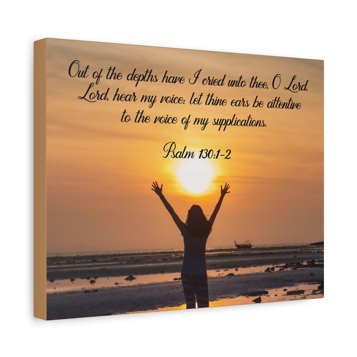 Bible Verse Canvas Out of The Depths Psalm 130:1-2 Christian Home Décor Wall Art Scripture Ready to Hang Faith Print