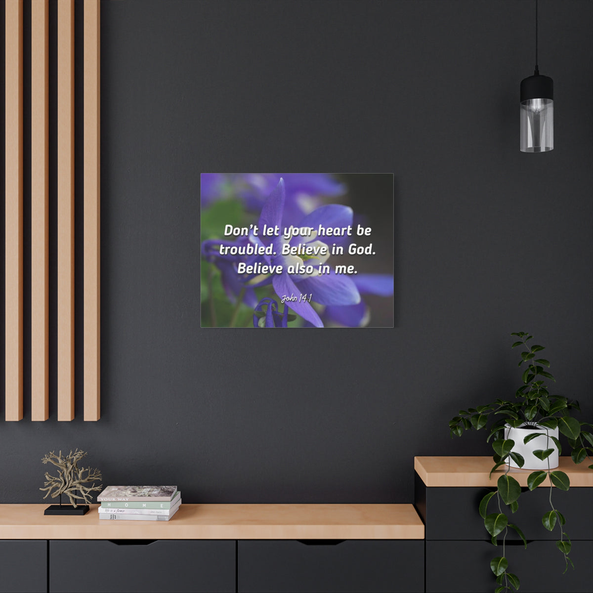 Scripture Canvas Believe In God, Believe Also In Me John 14:1 Christian Wall Art Bible Verse Print Ready to Hang