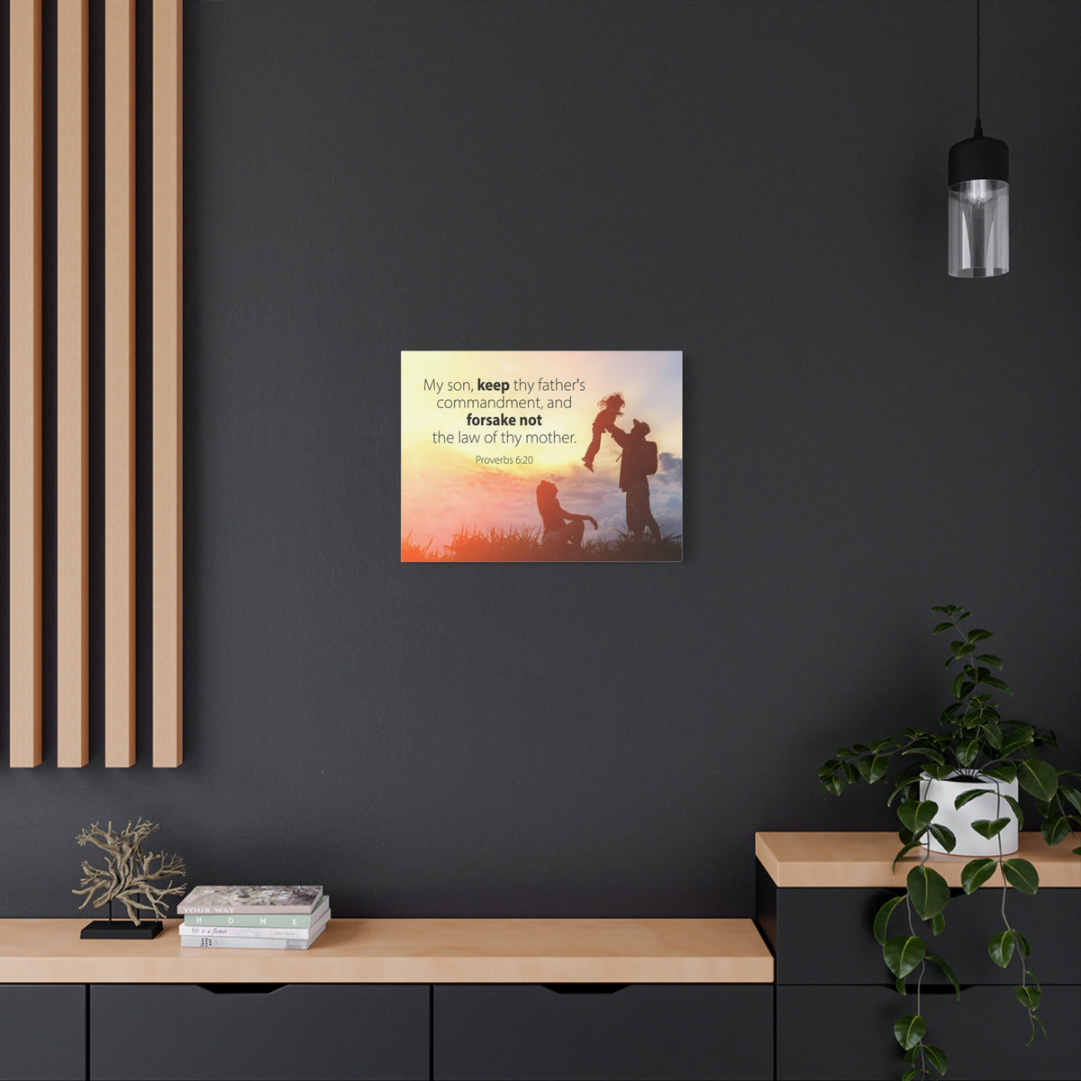 Scripture Canvas The Law of Thy Mother Proverbs 6:20 Christian Wall Art Bible Verse Print Ready to Hang