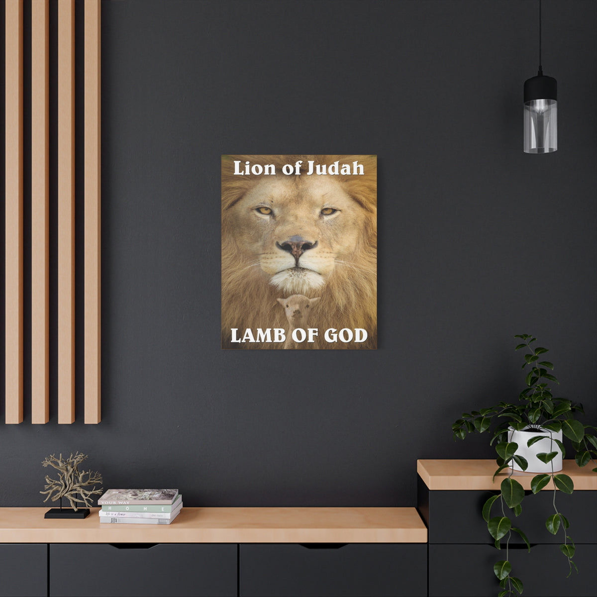 Scripture Canvas Lion of Judah Lamb of God Christian Wall Art Bible Verse Print Ready to Hang