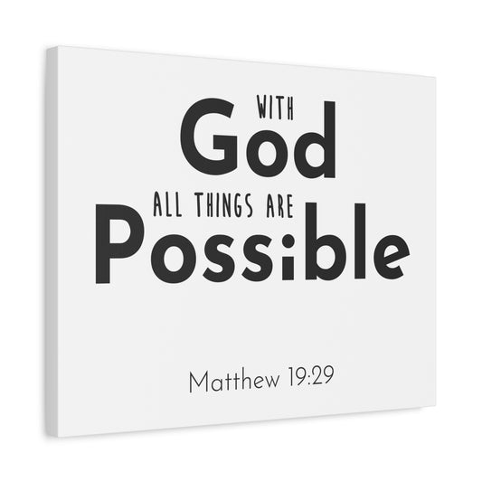 Scripture Canvas With God All Things Matthew 19:29 Christian Wall Art Bible Verse Print Ready To Hang