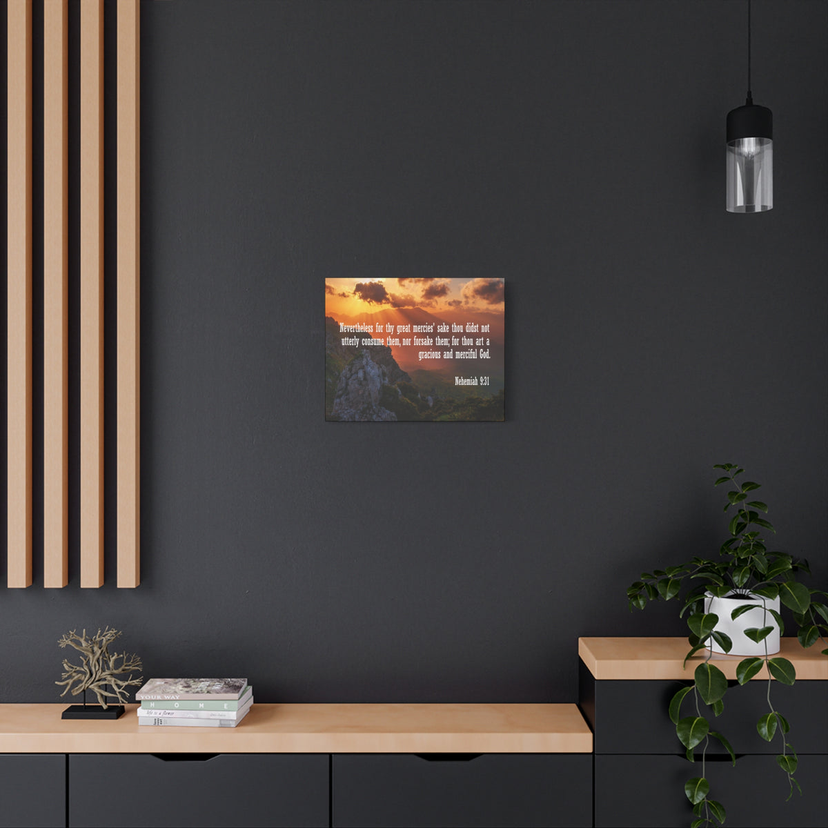 Scripture Canvas Gracious and Merciful God Nehemiah 9:31 Christian Wall Art Bible Verse Print Ready to Hang