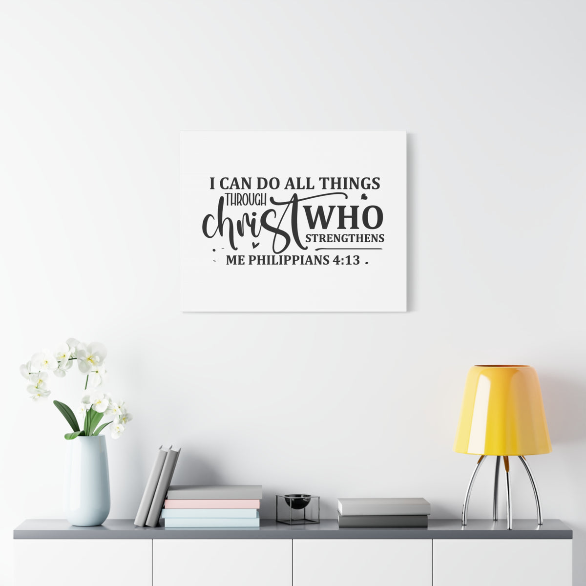 Scripture Canvas All Things Through Christ Philippians 4:13 Christian Wall Art Bible Verse Print Ready to Hang