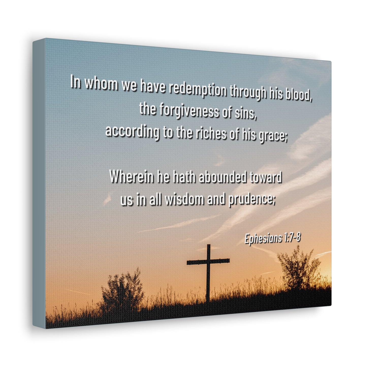 Through His Blood Ephesians 1:7 Bible Verse Canvas Christian Wall Art Ready to Hang