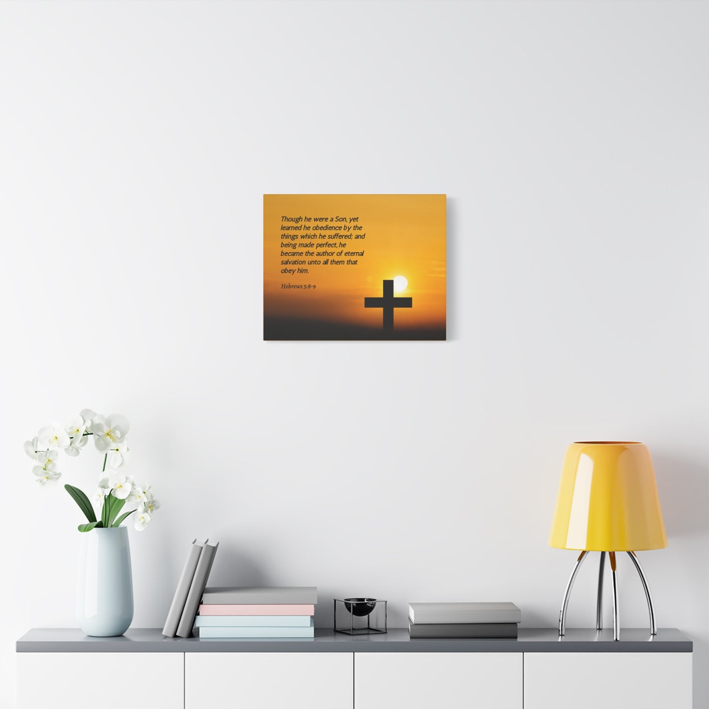 Scripture Canvas Eternal Salvation Hebrews 5:8-9 Christian Wall Art Bible Verse Print Ready to Hang