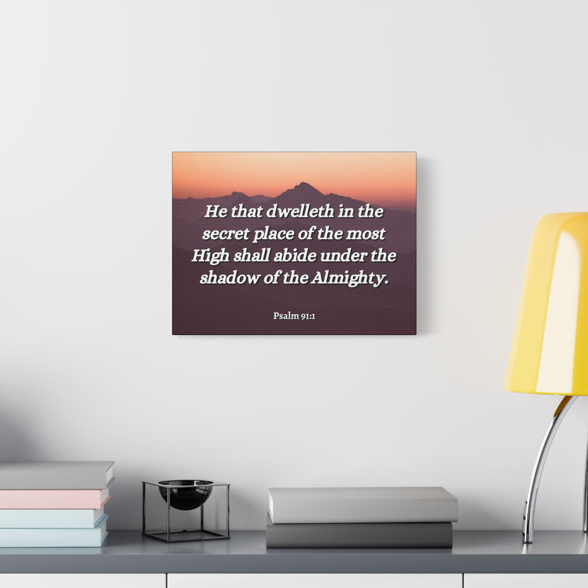Scripture Canvas The Almighty Psalms 91:1 Christian Wall Art Bible Verse Print Ready to Hang