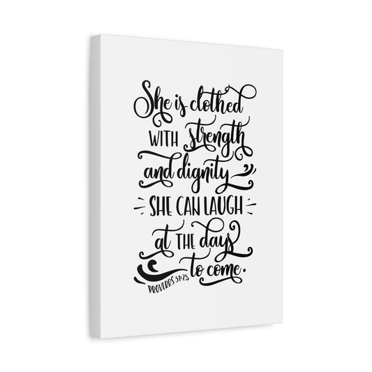 Scripture Canvas With Strength Proverbs 31:25 Christian Wall Art Bible Verse Print Ready to Hang