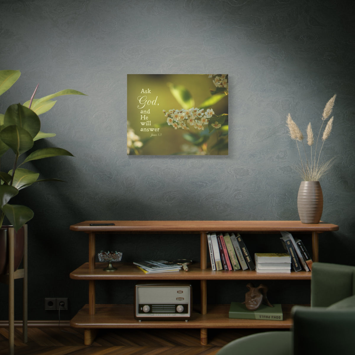 Scripture Canvas He Will Answer James 1:5 Christian Wall Art Bible Verse Print Ready to Hang