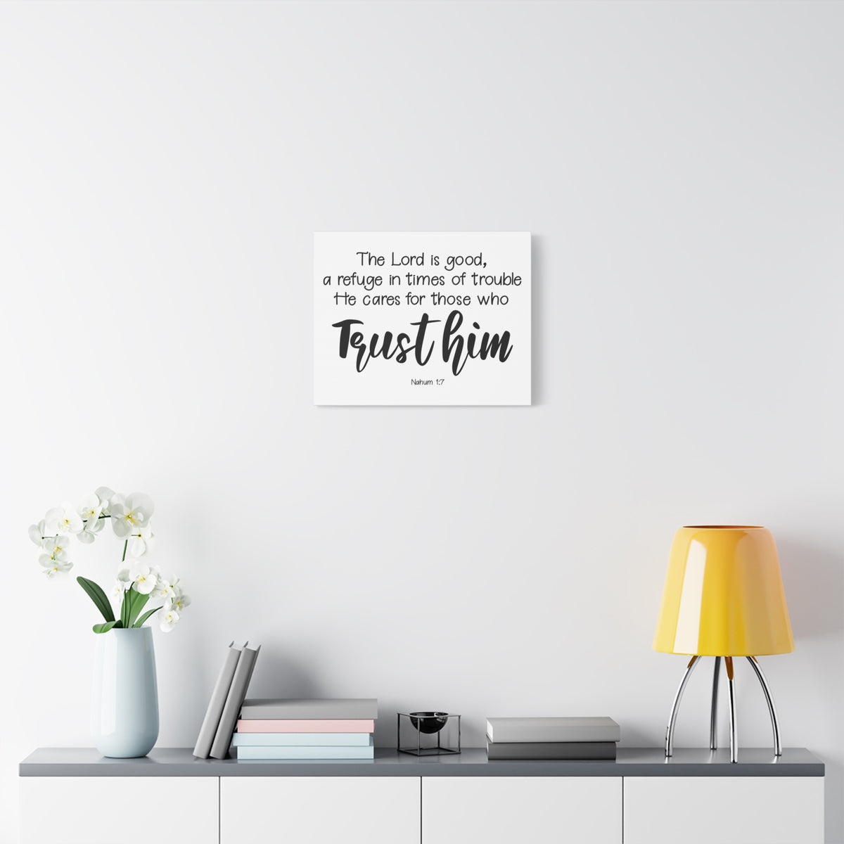 Scripture Canvas Trust Him Nahum 1:7 Christian Wall Art Bible Verse Print Ready to Hang