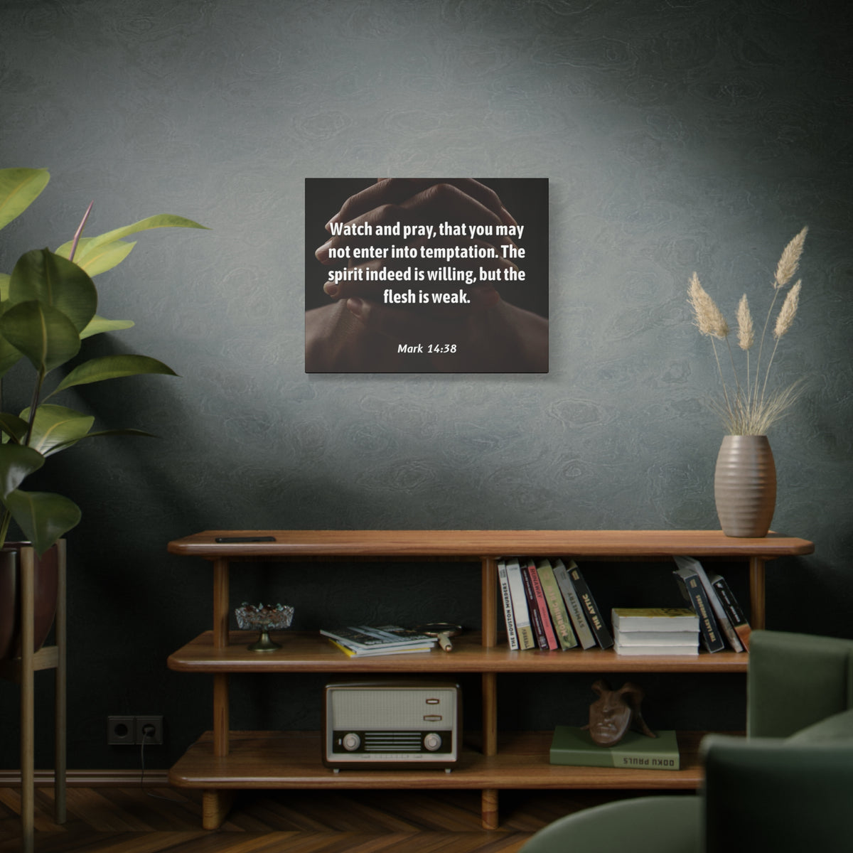 Scripture Canvas Temptation Mark 14:38 Christian Wall Art Bible Verse Print Ready to Hang