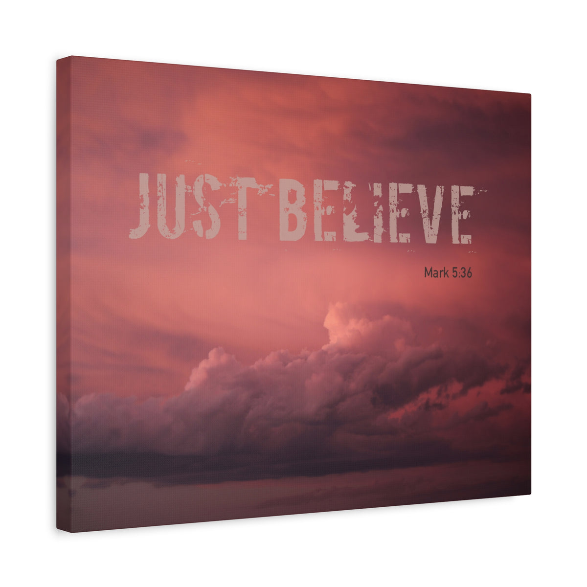Scripture Canvas Just Believe Red Mark 5:36 Christian Wall Art Bible Verse Print Ready to Hang