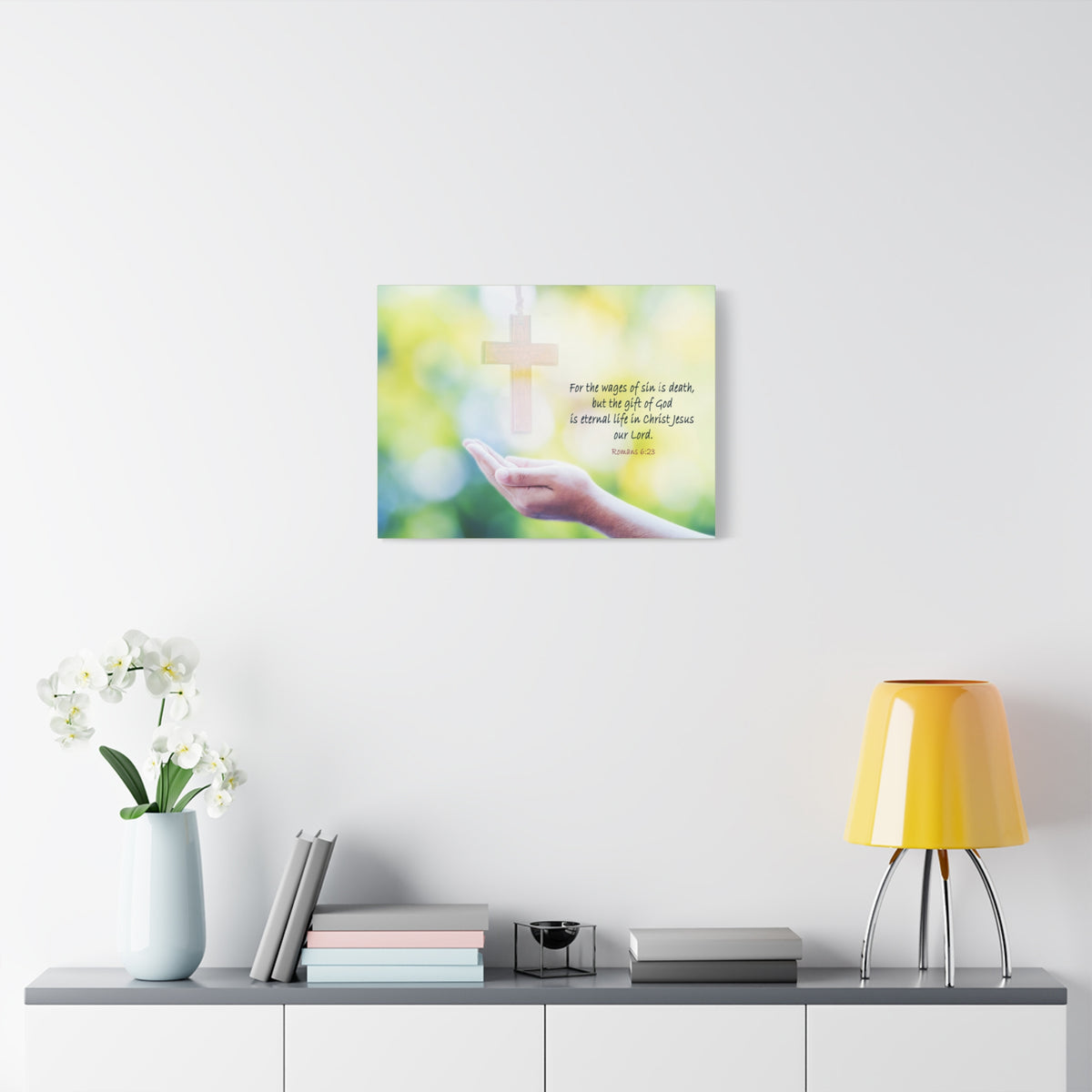 Scripture Canvas Gift Of God Romans 6:23 Christian Wall Art Bible Verse Print Ready to Hang