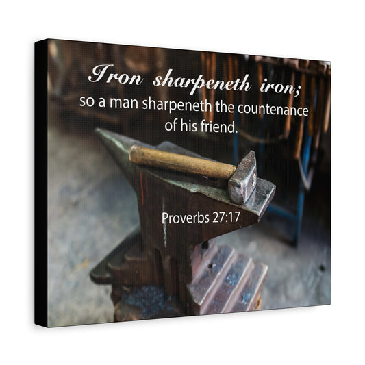 Scripture Canvas Iron Sharpeneth Iron Proverbs 27:17 Christian Wall Art Bible Verse Print Ready to Hang