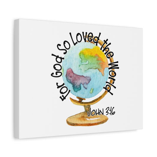 Scripture Canvas For God So Loved The World John 3:16 Christian Wall Art Bible Verse Print Ready to Hang