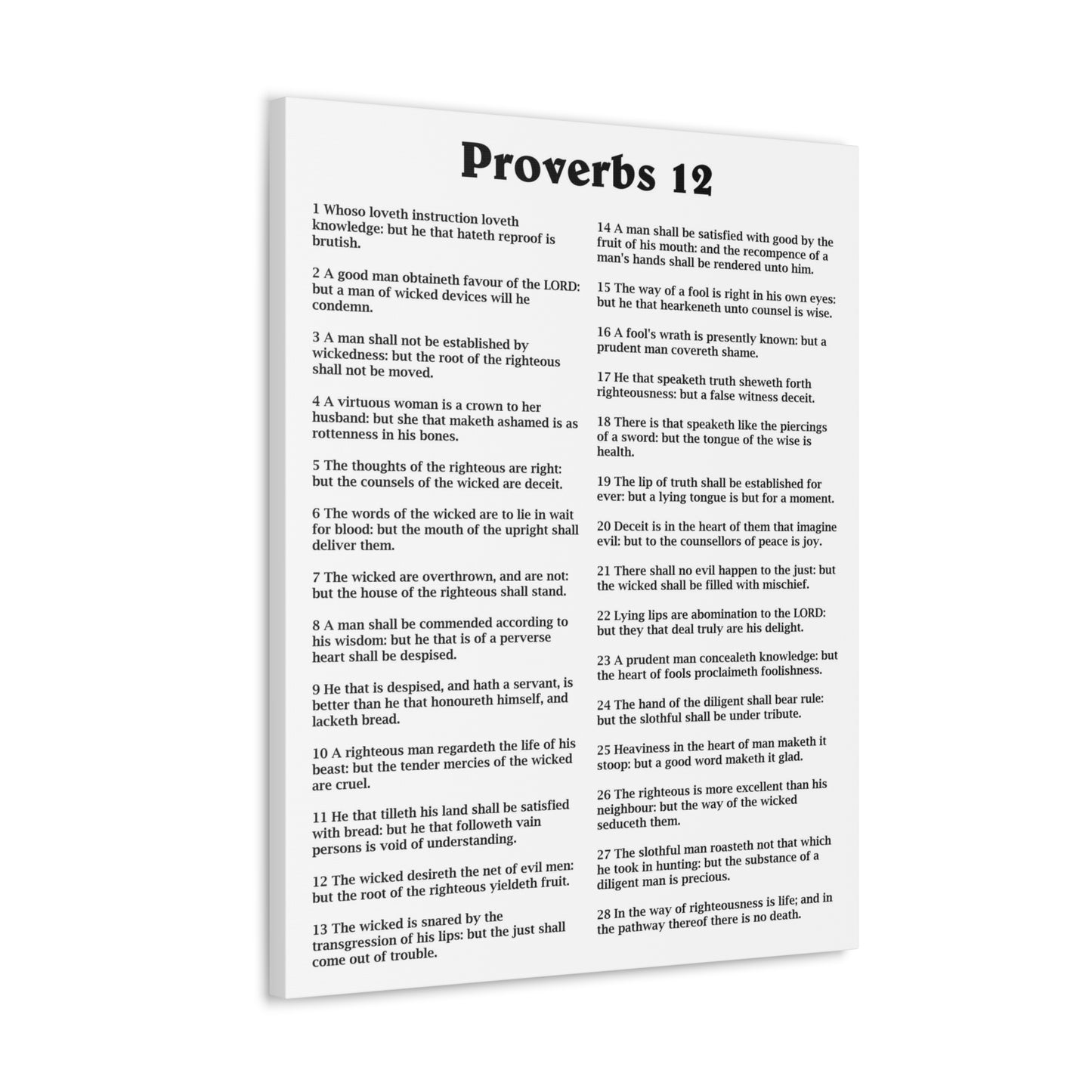 Proverbs Chapter 12 White Bible Canvas Christian Wall Art Ready to Hang Unframed