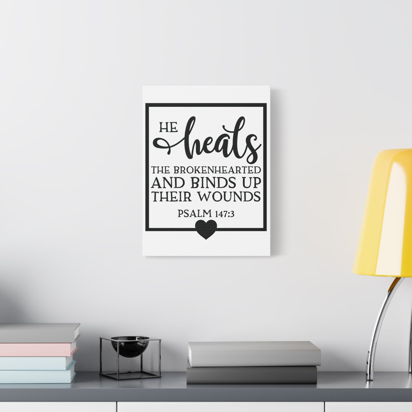 Scripture Canvas He Heals Psalm 147:3 Christian Wall Art Bible Verse Print Ready to Hang