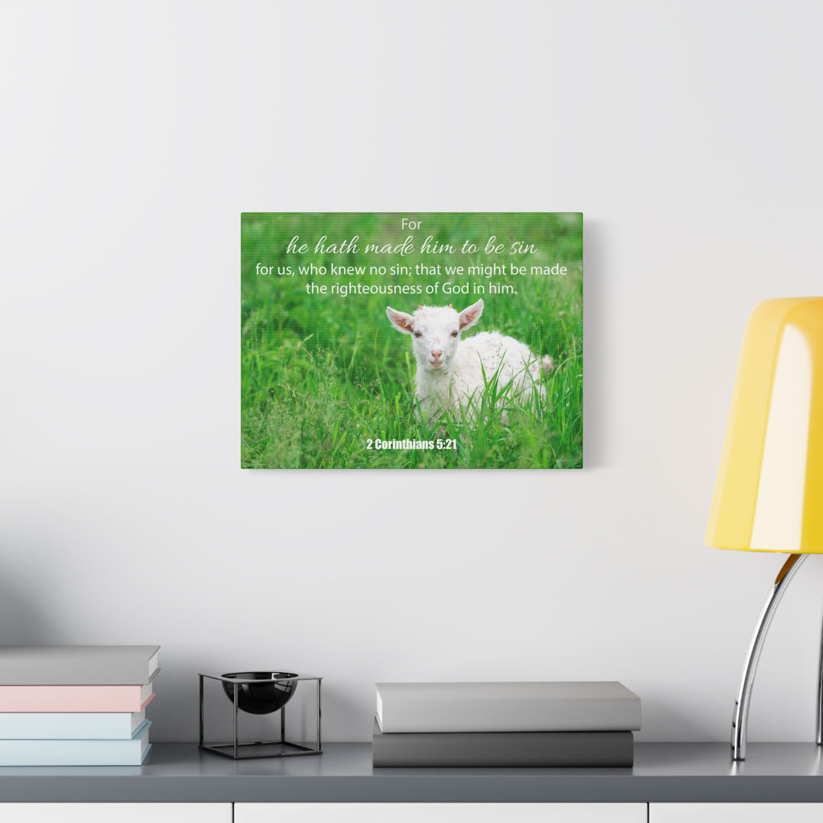 Scripture Canvas God in Him 2 Corinthians 5:21 Christian Wall Art Bible Verse Print Ready to Hang