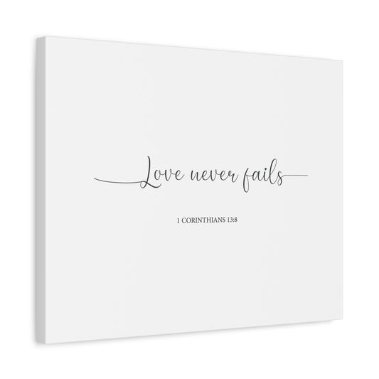 Scripture Canvas Love Never Fails 1 Corinthians 13:8 Christian Wall Art Bible Verse Print Ready to Hang
