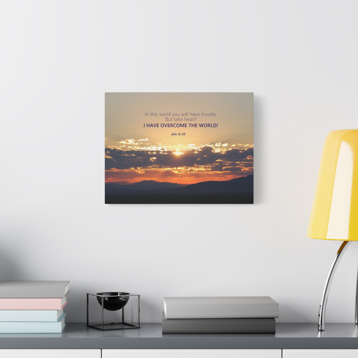 Scripture Canvas Overcome The World John 16:33 Christian Wall Art Bible Verse Print Ready to Hang