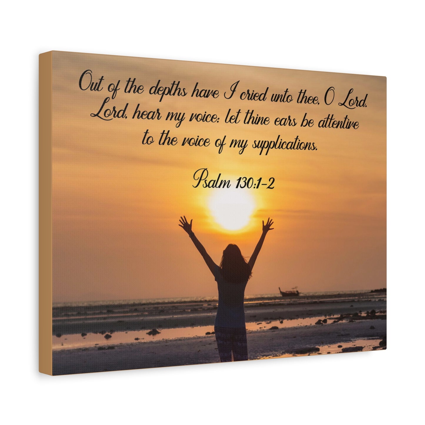 Bible Verse Canvas Out of The Depths Psalm 130:1-2 Christian Home Décor Wall Art Scripture Ready to Hang Faith Print
