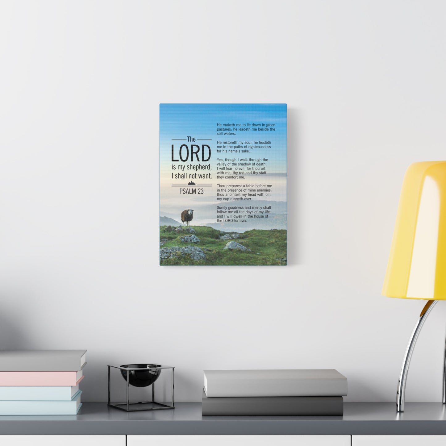 Bible Verse Canvas The Lord is My Shepherd Blue Sky Psalm 23 Wall Art Christian Home Decor