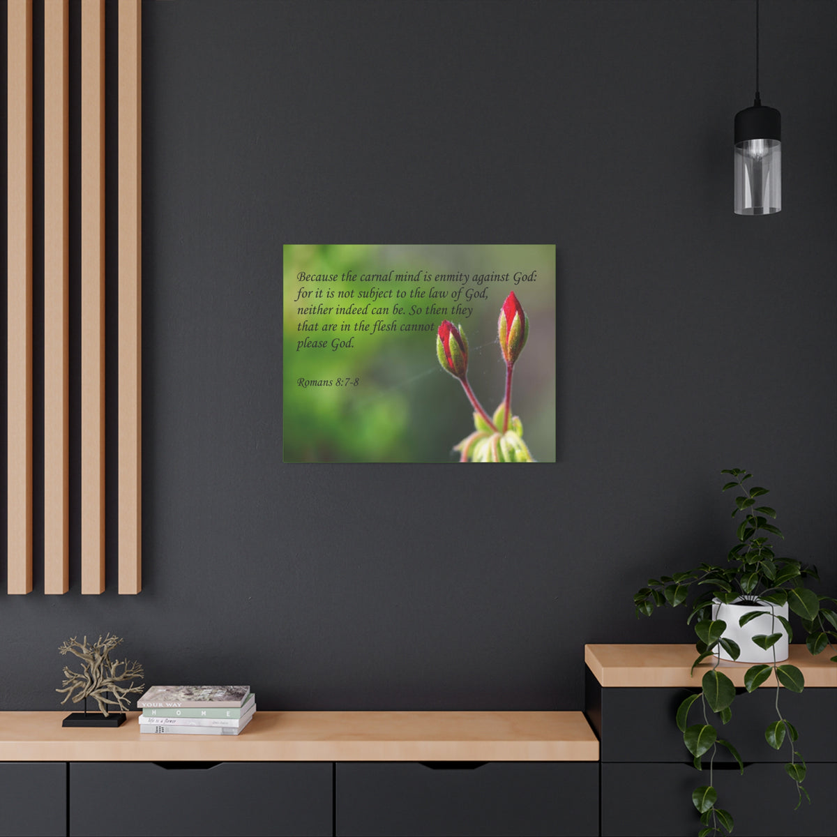 Scripture Canvas Carnal Mind Romans 8:7-8 Christian Wall Art Bible Verse Print Ready to Hang