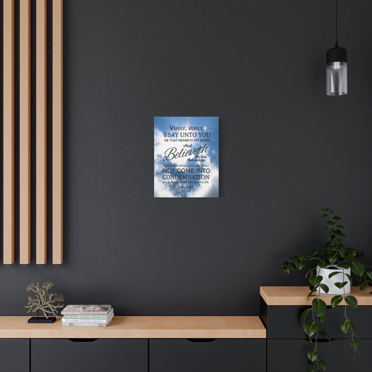 Scripture Canvas Everlasting Life John 5:24 Christian Wall Art Bible Verse Print Ready to Hang