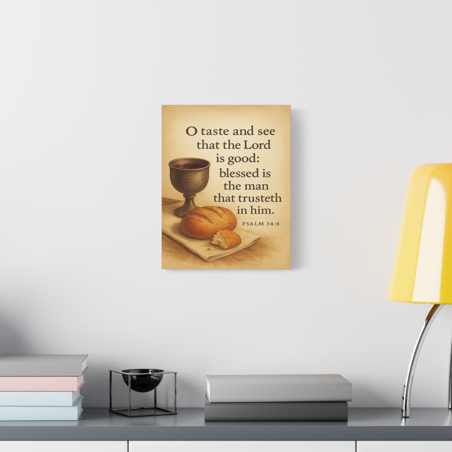 Bible Verse Canvas Psalm 34:8 Christian Home Décor Wall Art Scripture Ready to Hang Faith Print