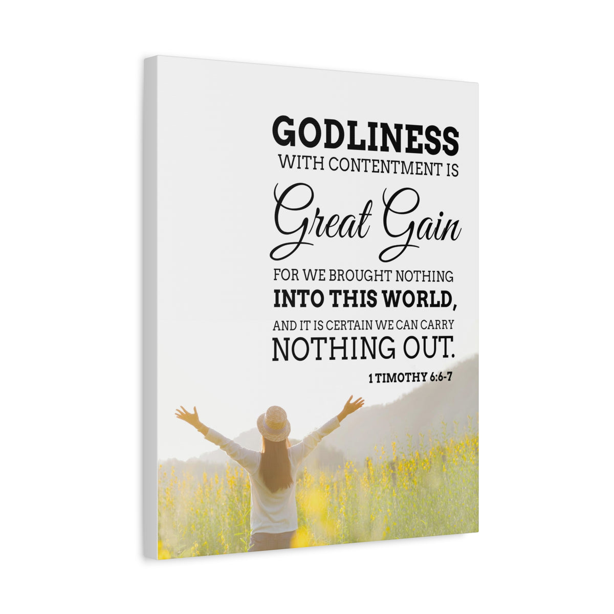 Scripture Canvas Godliness with Contentment 1 Timothy 6:6-7 Christian Wall Art Bible Verse Print Ready to Hang