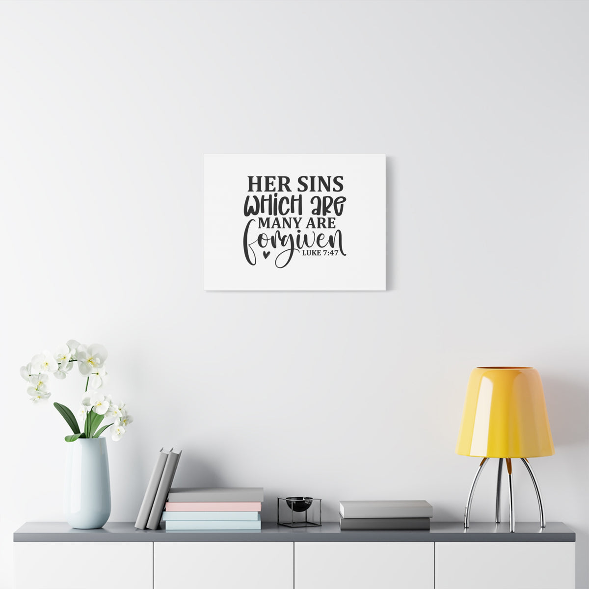 Scripture Canvas Many Are Forgiven Luke 7:47 Christian Wall Art Bible Verse Print Ready to Hang