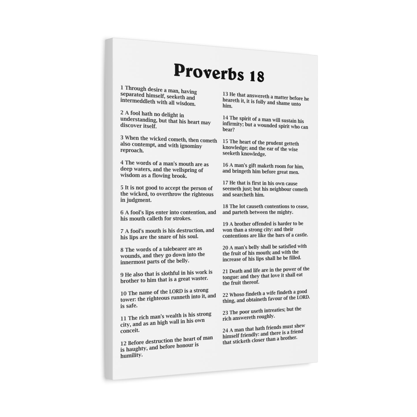 Scripture Walls Proverbs Chapter 18 White Bible Canvas Christian Wall Art Ready to Hang Unframed