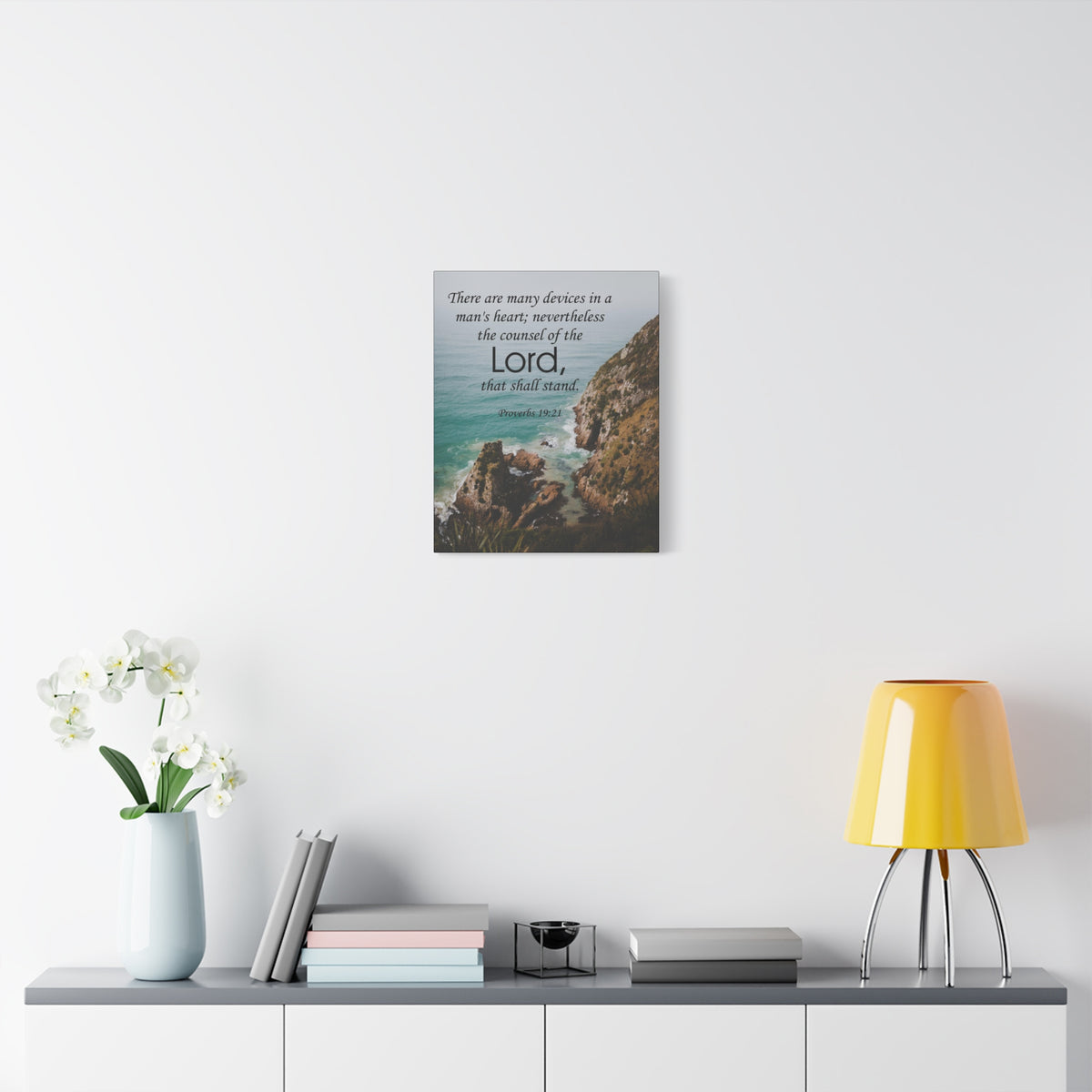 Scripture Canvas The Counsel of The Lord Proverbs 19:21 Christian Wall Art Bible Verse Print Ready to Hang