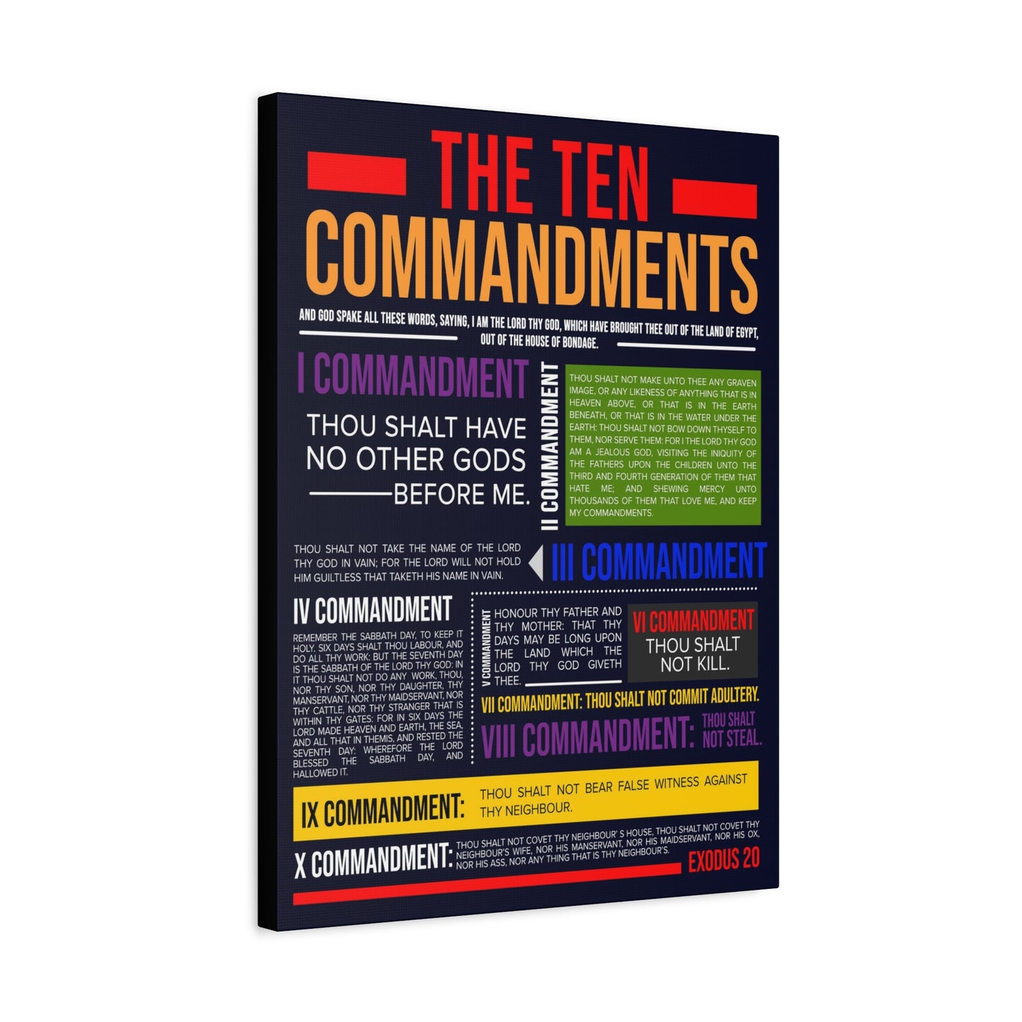 Ten Commandments Canvas Print Scripture Wall Art Christian Home Decor